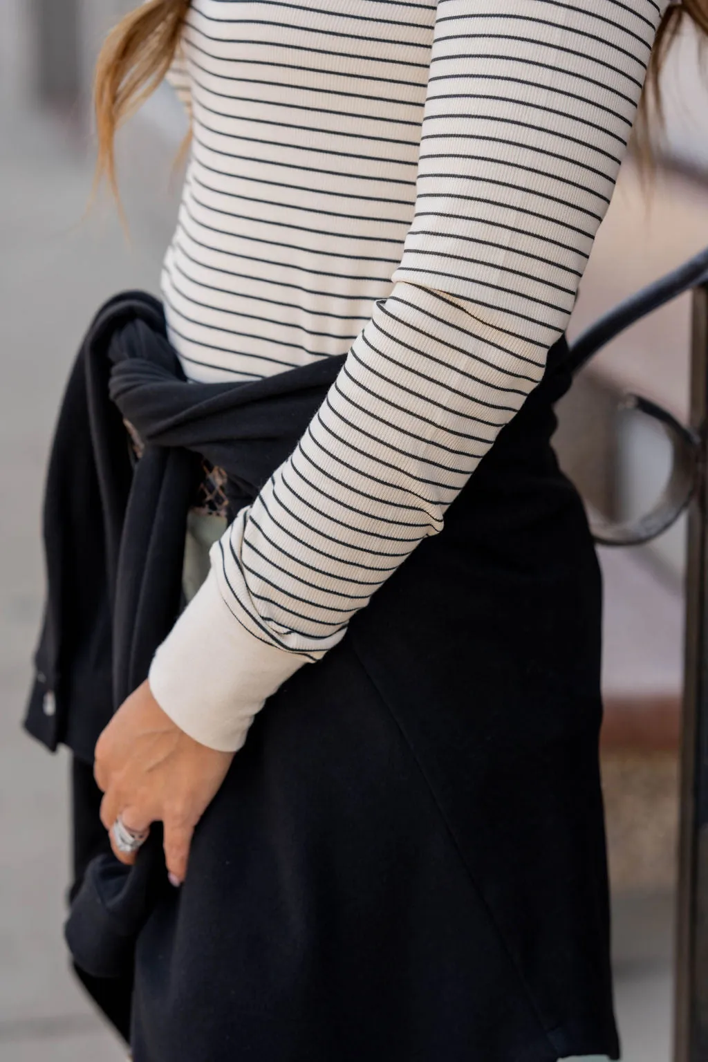 Ribbed Thin Striped Long Sleeve Tee