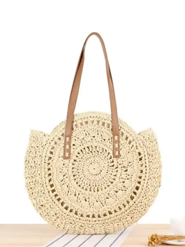 Round shoulder straw woven bag woven bag beach bag fashion women’s bag straw woven bag