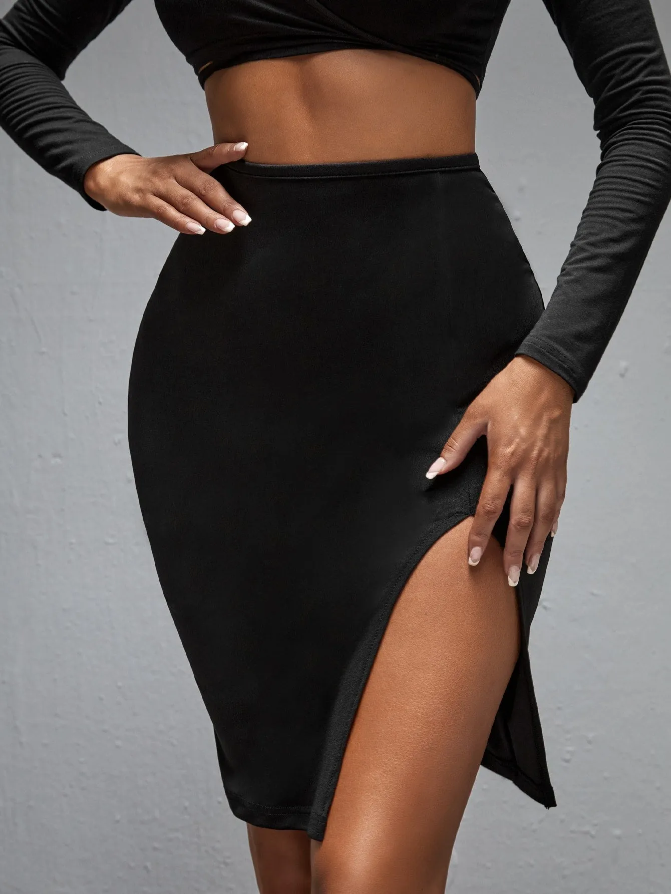 Sexy Plain Split Thigh High Waist Short Women Skirt