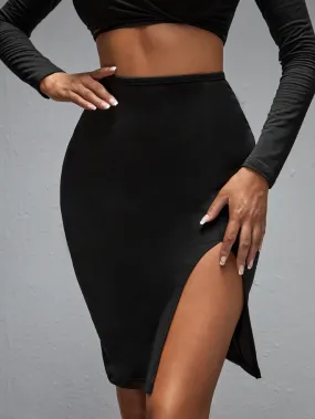 Sexy Plain Split Thigh High Waist Short Women Skirt