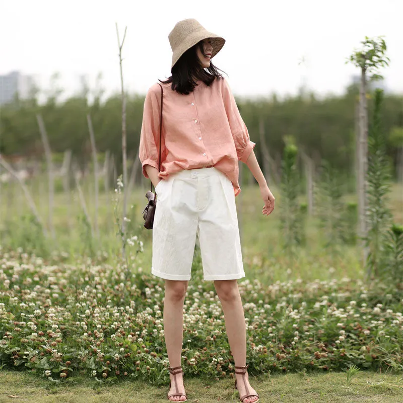 Simple Women linen Shorts Side Pockets SXM97242