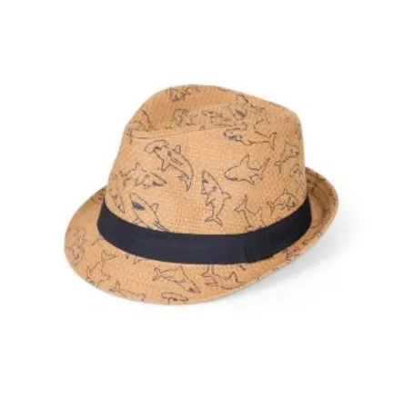 Straw Trilby Hat with Shark Print (2 colour options)