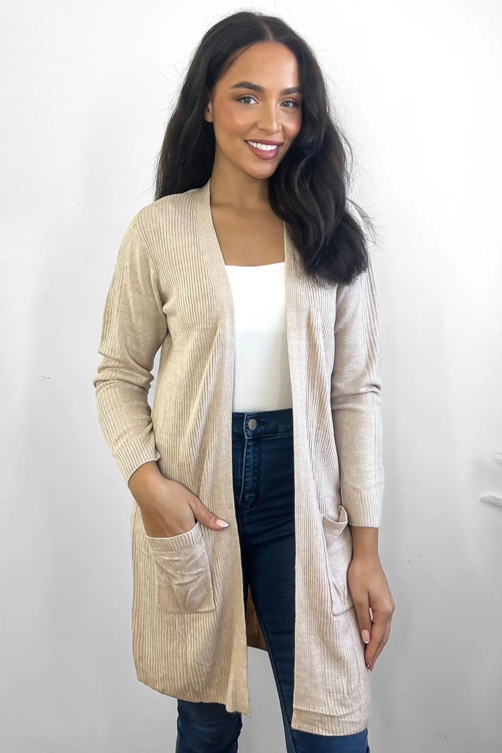 Thin Knit Pockets To Side Cardigan