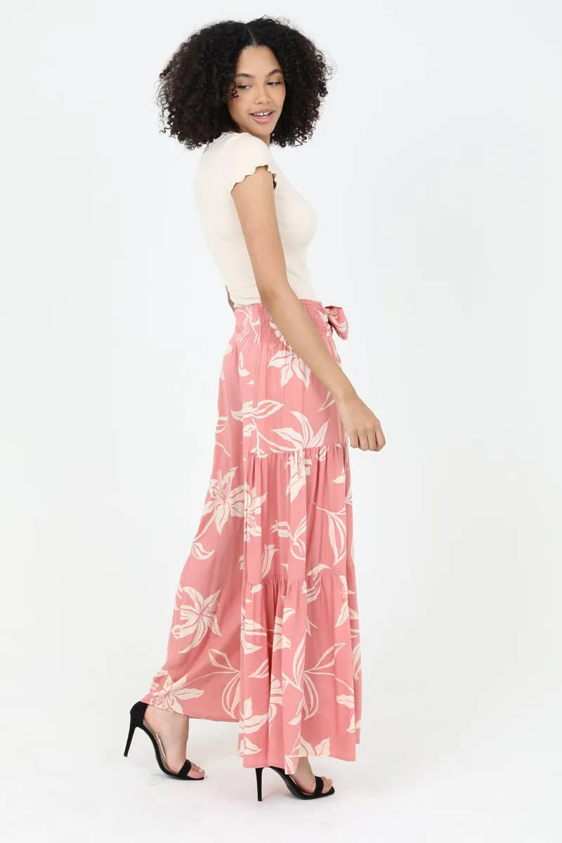 Tropical Wide Leg Pants with Tie Waist, triple tier flowy and classic