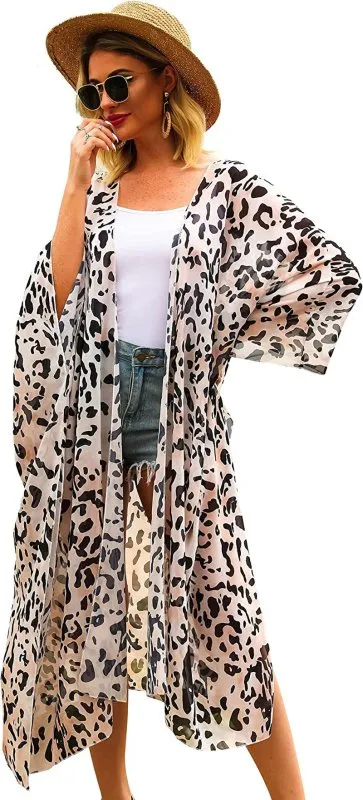 Women'S Fashion Chiffon Floral Kimono Cardigan Long Swimwear Cover Ups